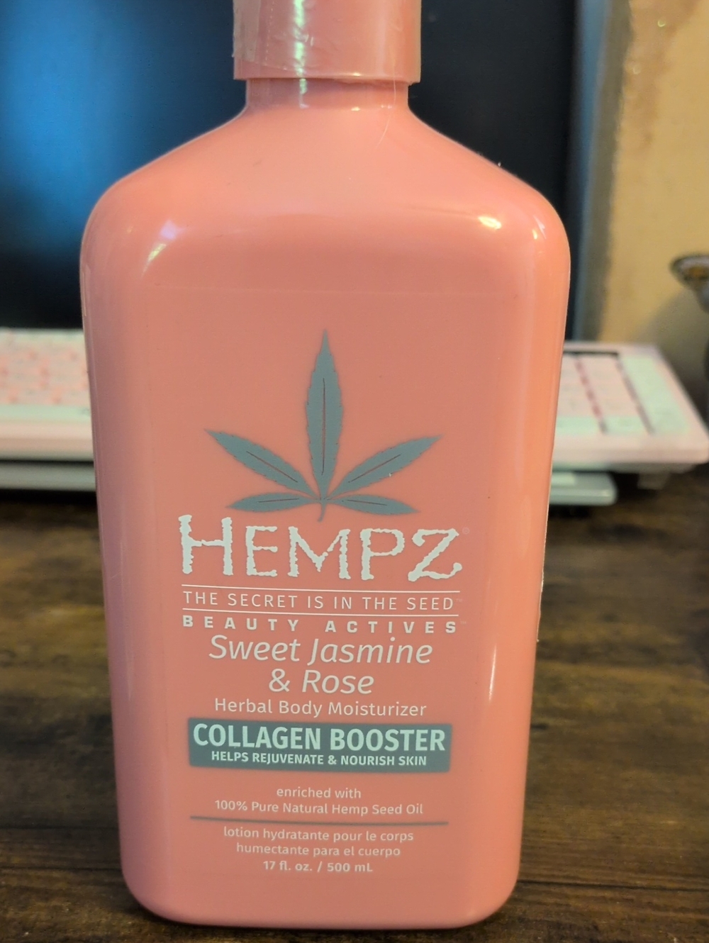 HEMPZ Sweet Jasmine & Rose Herbal Body Moisturizer - Pink with Teal Logo Collage